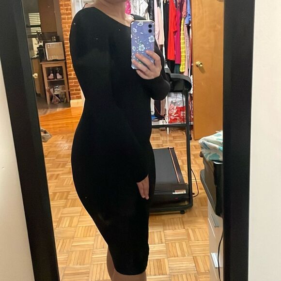 Naked wardrobe women’s black bodycon long sleeve midi dress back plunge v size s - Picture 4 of 12